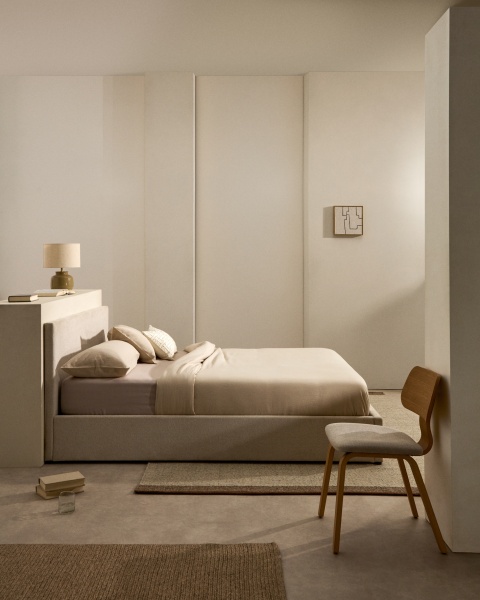 Кровать Nahiri бежевого цвета из шенилла с ящиком для хранения 180 x 200 см от интернет-магазина IDODOM.RU