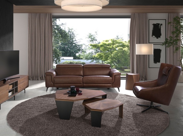 Ассиметричный журнальный столик 2136/MH2302A из ореха и черного ПВХ от интернет-магазина IDODOM.RU