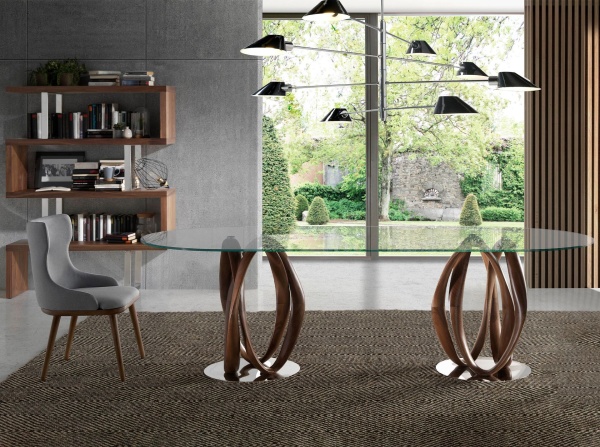 Овальный обеденный стол DT801/1022 из закаленного стекла и ореха от интернет-магазина IDODOM.RU