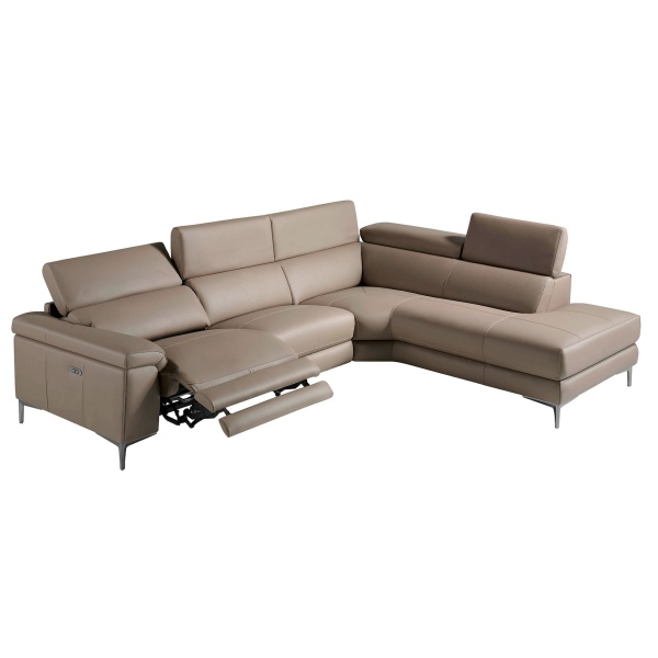Угловой диван с реклайнером 5320-R /6043 кожаный бежевый от интернет-магазина IDODOM.RU