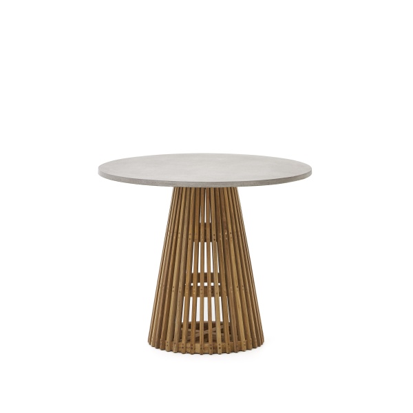 Alcaufar Круглый уличный стол из массива тикового дерева и серого цемента Ø 90 см от интернет-магазина IDODOM.RU