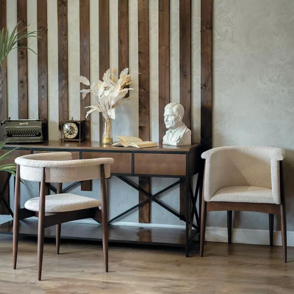 Полукресло Ludvig, бук натуральный, лак темный орех, рогожка серый от интернет-магазина IDODOM.RU