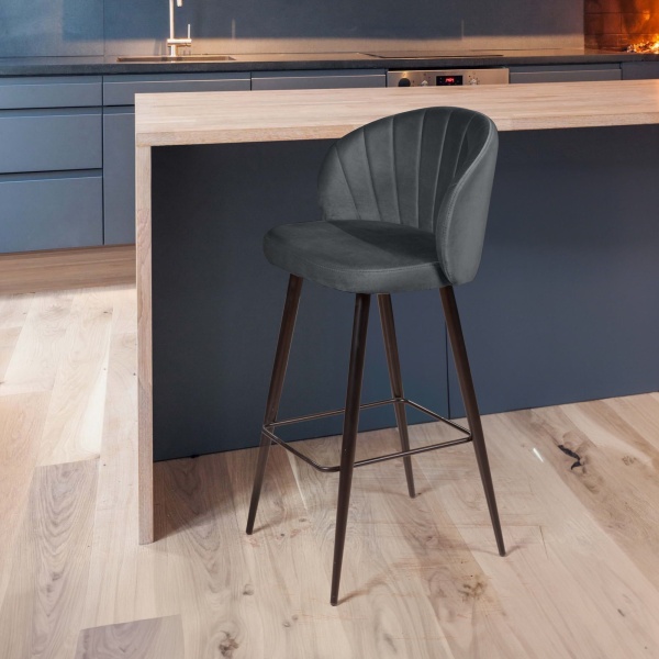 Стул барный Mont Blanc, бархат светло-серый 26 / черный конус от интернет-магазина IDODOM.RU