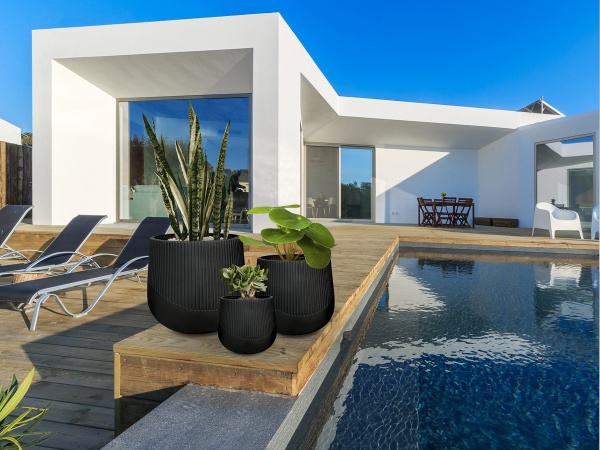 Набор из 3-х кашпо Kioto черный от интернет-магазина IDODOM.RU