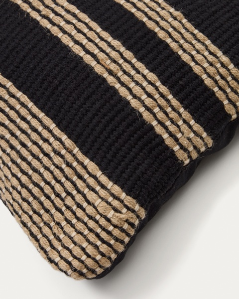 Чехол для подушки Aylin из хлопка черного цвета и с вышивкой из джута 40 x 60 см от интернет-магазина IDODOM.RU