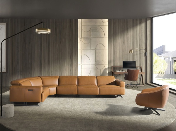 5-местный диван с реклайнером 6263 с левым шезлонгом из коричневой кожи от интернет-магазина IDODOM.RU