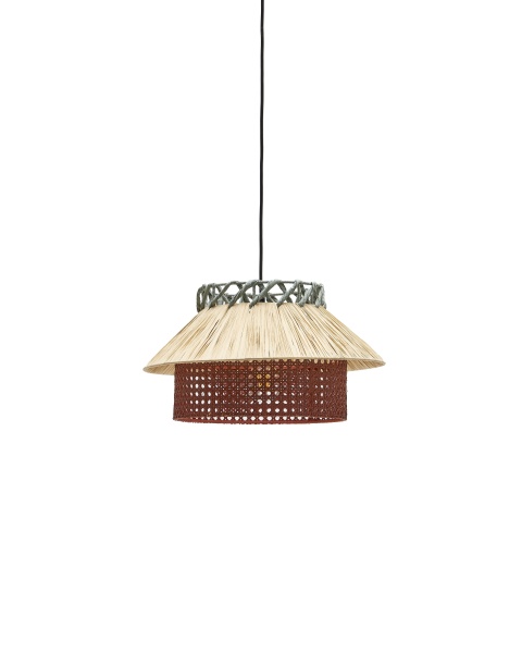 Подвесной светильник Pulmi из натуральной рафии с натуральной, терракотовой и синей отделкой Ø 40 от интернет-магазина IDODOM.RU