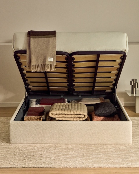 Основание кровати Nelzi из шенилла цвета экрю для матраса 180 x 200 см от интернет-магазина IDODOM.RU