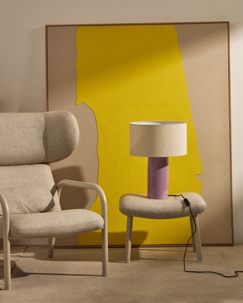 Керамическая настольная лампа Toneric с сиреневой отделкой и хлопковым абажуром от интернет-магазина IDODOM.RU