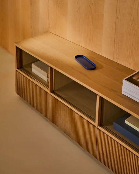 Сервант Helvine с 4 дверцами и 2 ящиками шпон дуба и закаленное стекло, 200 x 54 от интернет-магазина IDODOM.RU