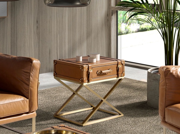 Прямоугольный угловой столик из кожи и золотистой стали 2148 от интернет-магазина IDODOM.RU