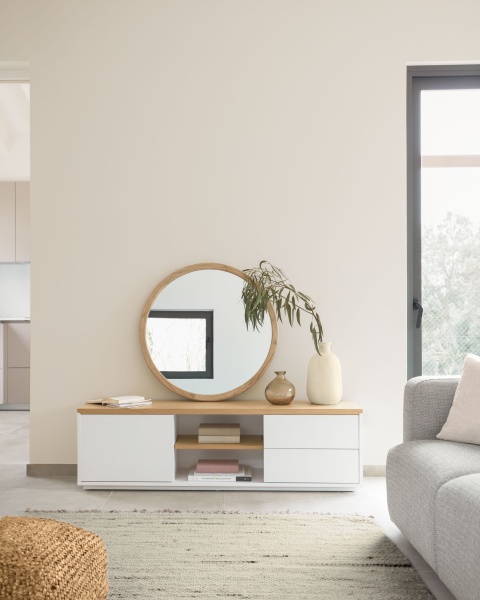 Тумба под ТВ Abilen шпон дуба и белый лак 150 x 44 cm от интернет-магазина IDODOM.RU