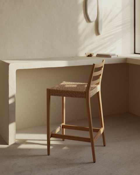 Analy Барный стул из массива дуба с натуральной отделкой и сиденьем из веревки 70 см от интернет-магазина IDODOM.RU