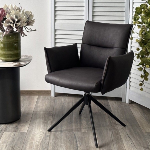 Стул c подлокотниками Indigo экокожа черный, поворотно-возвратный механизм 360 градусов от интернет-магазина IDODOM.RU