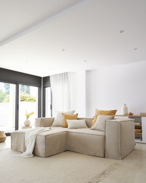 Льняной чехол для подушки Blok белый цвет 60 x 60 см от интернет-магазина IDODOM.RU