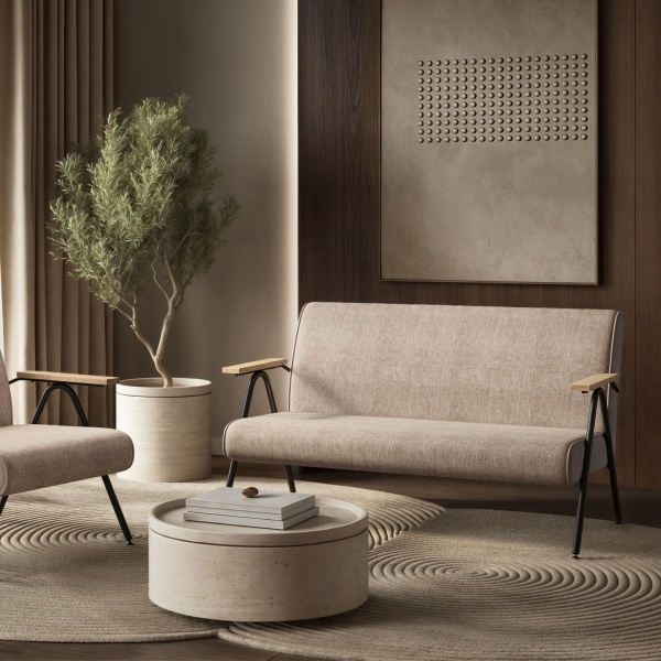 Andy диван двухместный с деревянными подлокотниками, шенилл Shantal beige от интернет-магазина IDODOM.RU