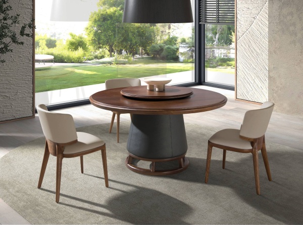 Круглый обеденный стол 1168 из темного ореха и обивкой из экокожи от интернет-магазина IDODOM.RU