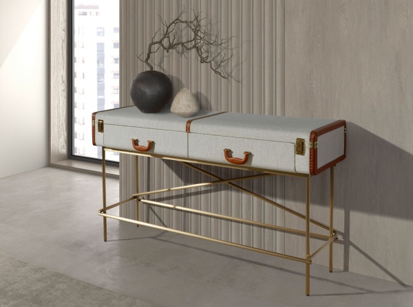 Консольный стол 3271 из шпона ореха и светло-серой ткани от интернет-магазина IDODOM.RU