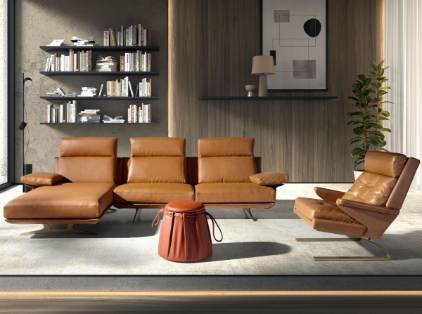 5-местный диван с левым шезлонгом 6226 из терракотово-коричневой кожи от интернет-магазина IDODOM.RU