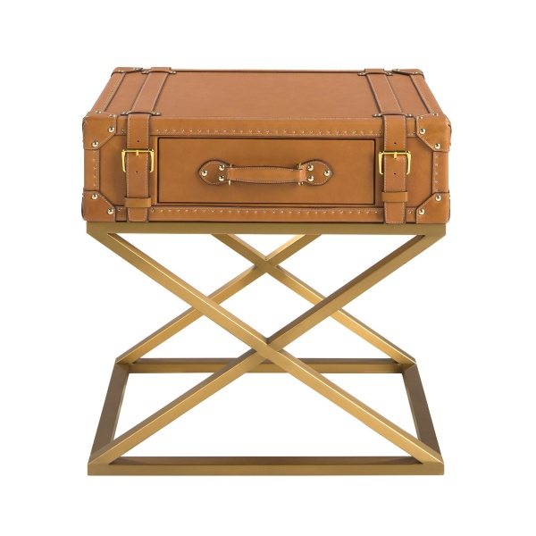 Прямоугольный угловой столик из кожи и золотистой стали 2148 от интернет-магазина IDODOM.RU