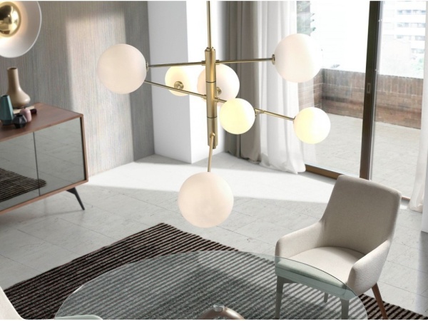 Люстра Atom 8L латунь - белые плафоны от интернет-магазина IDODOM.RU