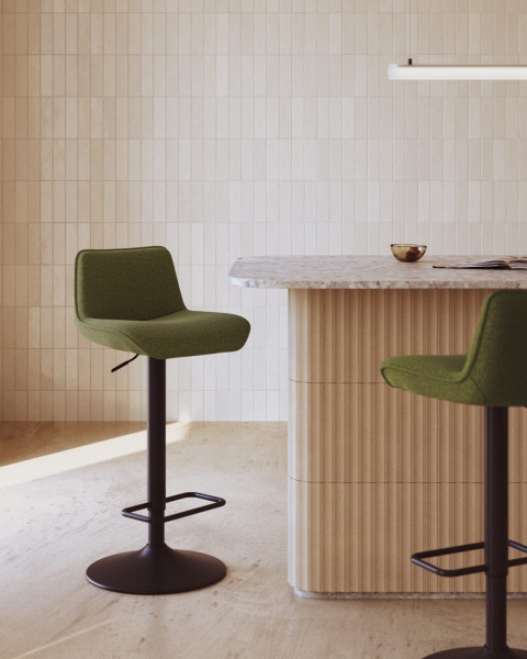 Барный стул Zenda из синели темно-зеленого цвета и черной матовой стали, высота 81–102 см. от интернет-магазина IDODOM.RU