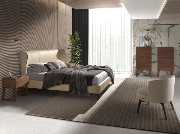 Кровать 7157/GC2002B из экокожи кремового цвета от интернет-магазина IDODOM.RU