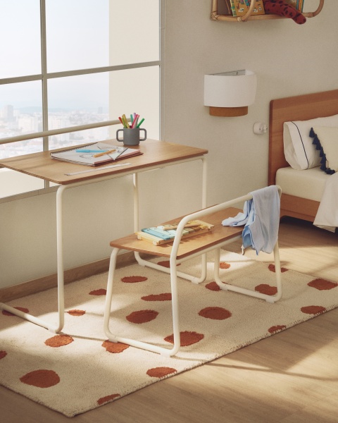 Скамейка из ясеневого шпона Tinn с бежевой металлической конструкцией, 75 см от интернет-магазина IDODOM.RU