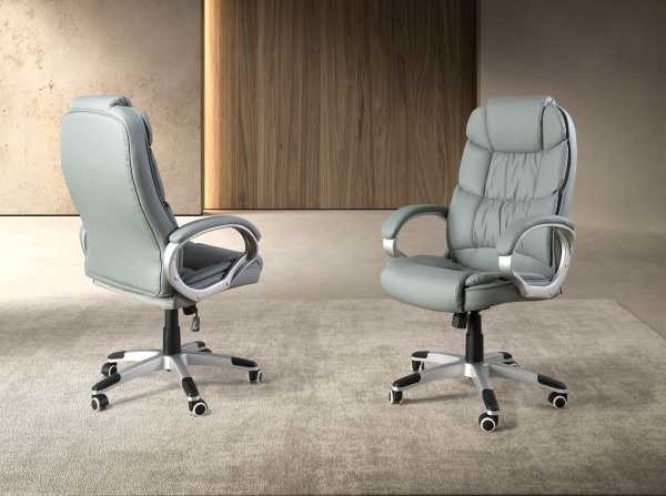 Вращающееся офисное кресло 4154 из серой экокожи от интернет-магазина IDODOM.RU