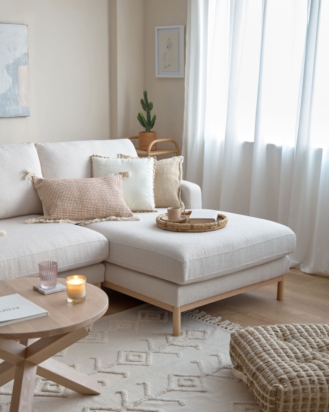 Mihaela 3-местный диван с правым шезлонгом из белого микробукле 264 см от интернет-магазина IDODOM.RU