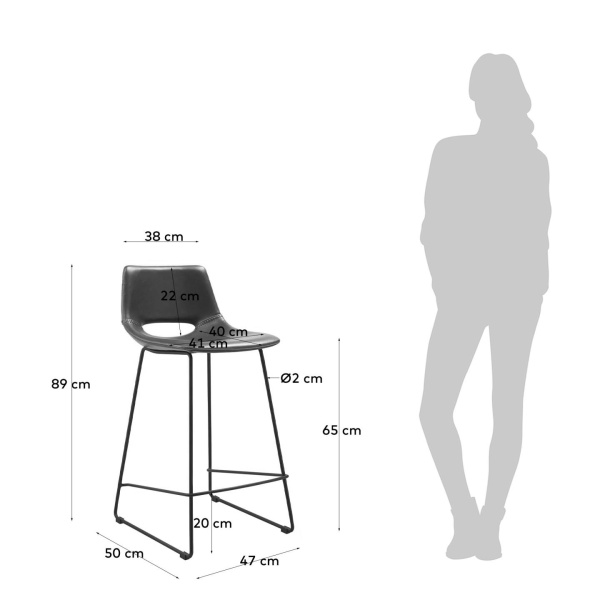 Полубарный стул Zahara из черной экокожи высота 65 см от интернет-магазина IDODOM.RU