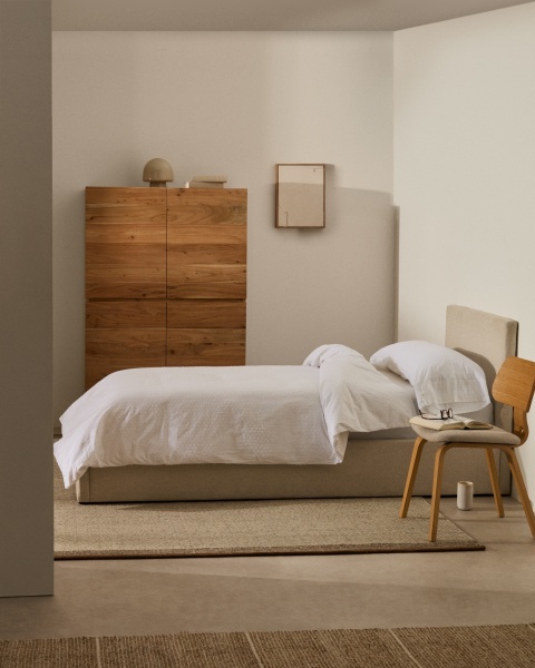 Кровать Nahiri бежевого цвета из шенилла с ящиком для хранения 90 x 200 см от интернет-магазина IDODOM.RU