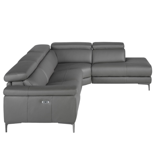 Угловой диван с реклайнером 5320-R-M9019 /6111 серый кожаный от интернет-магазина IDODOM.RU