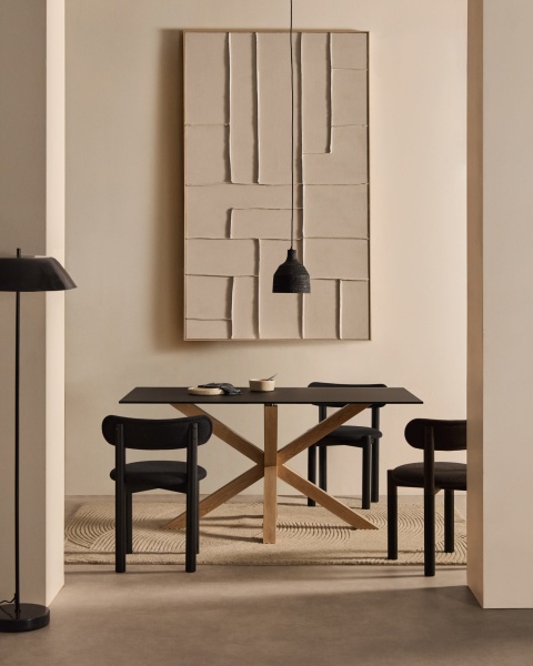 Стол Argo из матового черного стекла со стальными ножками под дерево 160 x 90 см от интернет-магазина IDODOM.RU