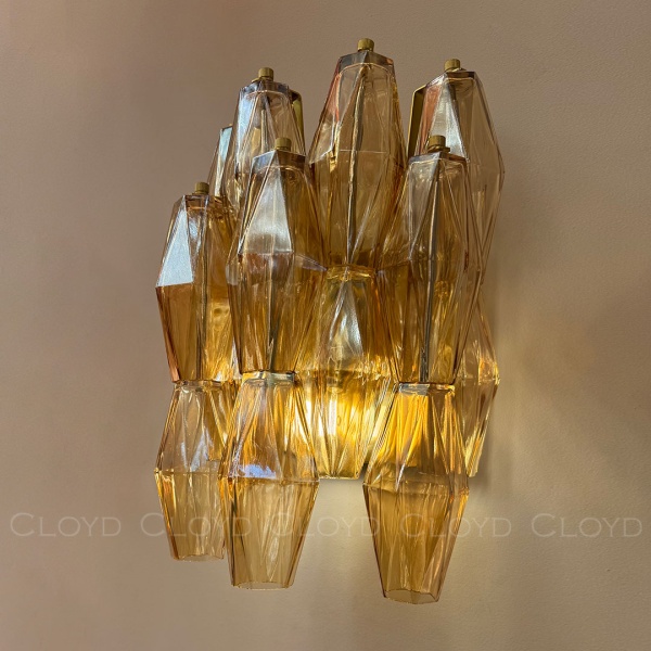Бра Cloyd CALCUTTA W1 / выс. 37 см - латунь - янтарн.стекло (арт.20484) от интернет-магазина IDODOM.RU