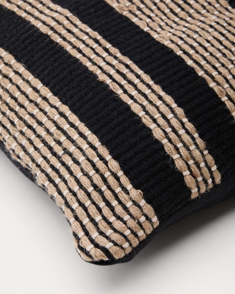 Чехол для подушки Aylin из хлопка черного цвета и вышивкой из джута 50 x 50 см от интернет-магазина IDODOM.RU