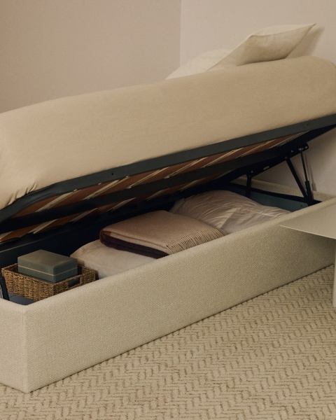 Основание кровати Nelzi с боковым открыванием из шенилла цвета экрю для матраса 90 x 200 см от интернет-магазина IDODOM.RU