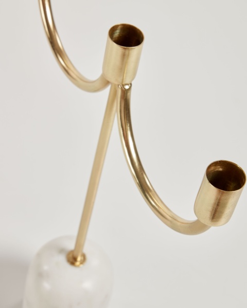 Большой подсвечник Perca на 3 свечи из белого мрамора и позолоченного металла от интернет-магазина IDODOM.RU