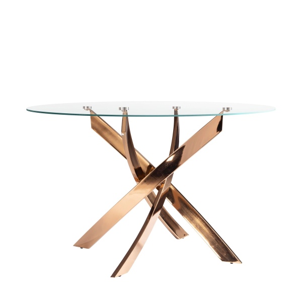 Круглый обеденный стол 1169-Ø110 из закаленного стекла и розовой стали от интернет-магазина IDODOM.RU