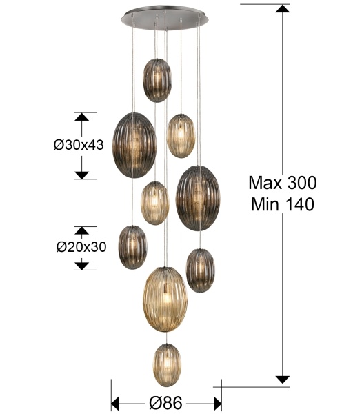 Подвесной светильник Ovila дымчатый/янтарный 9L от интернет-магазина IDODOM.RU