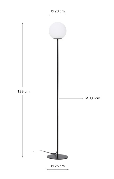 Торшер Brisia из черного металла с матовым стеклянным шаром Ø20 от интернет-магазина IDODOM.RU