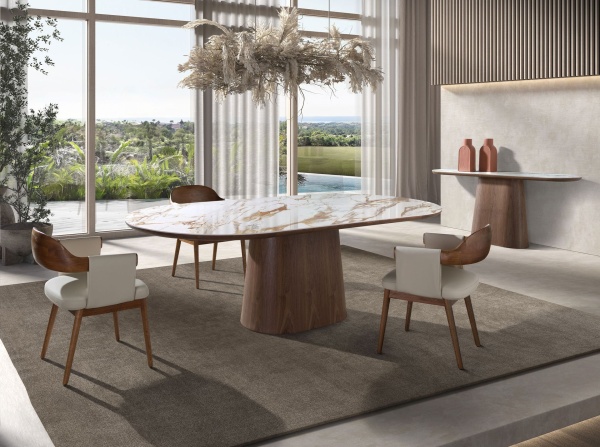 Обеденный стол 1173 из керамики в мраморной отделке и ореха от интернет-магазина IDODOM.RU