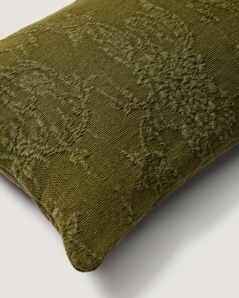 Чехол на подушку Velina из зеленого льняного жаккарда с узором 30 x 50 см от интернет-магазина IDODOM.RU