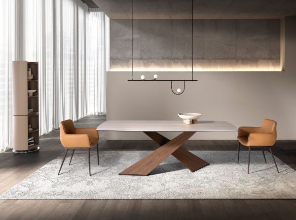 Овальный обеденный стол 1175 из керамики в мраморной отделке и ореха от интернет-магазина IDODOM.RU