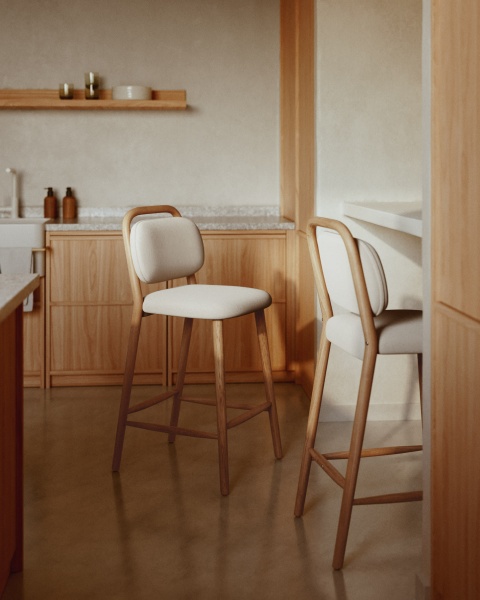 Полубарный стул Helda из бежевого шенилла и массива дуба FSC 65 см от интернет-магазина IDODOM.RU