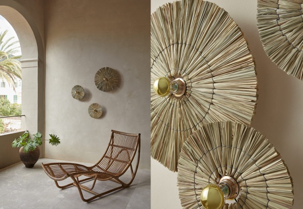 Бра Laos натуральная соломка 30 cm + цоколь 5 cm белый металл от интернет-магазина IDODOM.RU