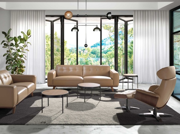 Поворотный пуфик 5088/A928-OT-M5668 обитый кожей песочного цвета от интернет-магазина IDODOM.RU