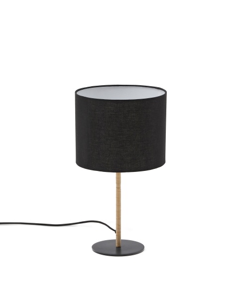 Настольная лампа Pina из металла и ротанга с черным хлопковым абажуром от интернет-магазина IDODOM.RU