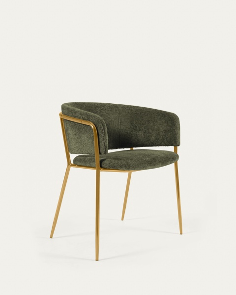 Стул Runnie из зеленого шенилла с золотыми стальными ножками от интернет-магазина IDODOM.RU