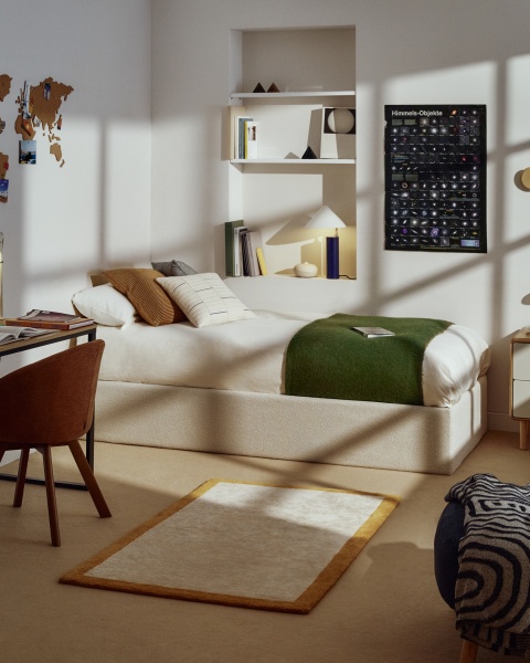 Основание кровати Nelzi с боковым открыванием из шенилла цвета экрю для матраса 90 x 200 см от интернет-магазина IDODOM.RU